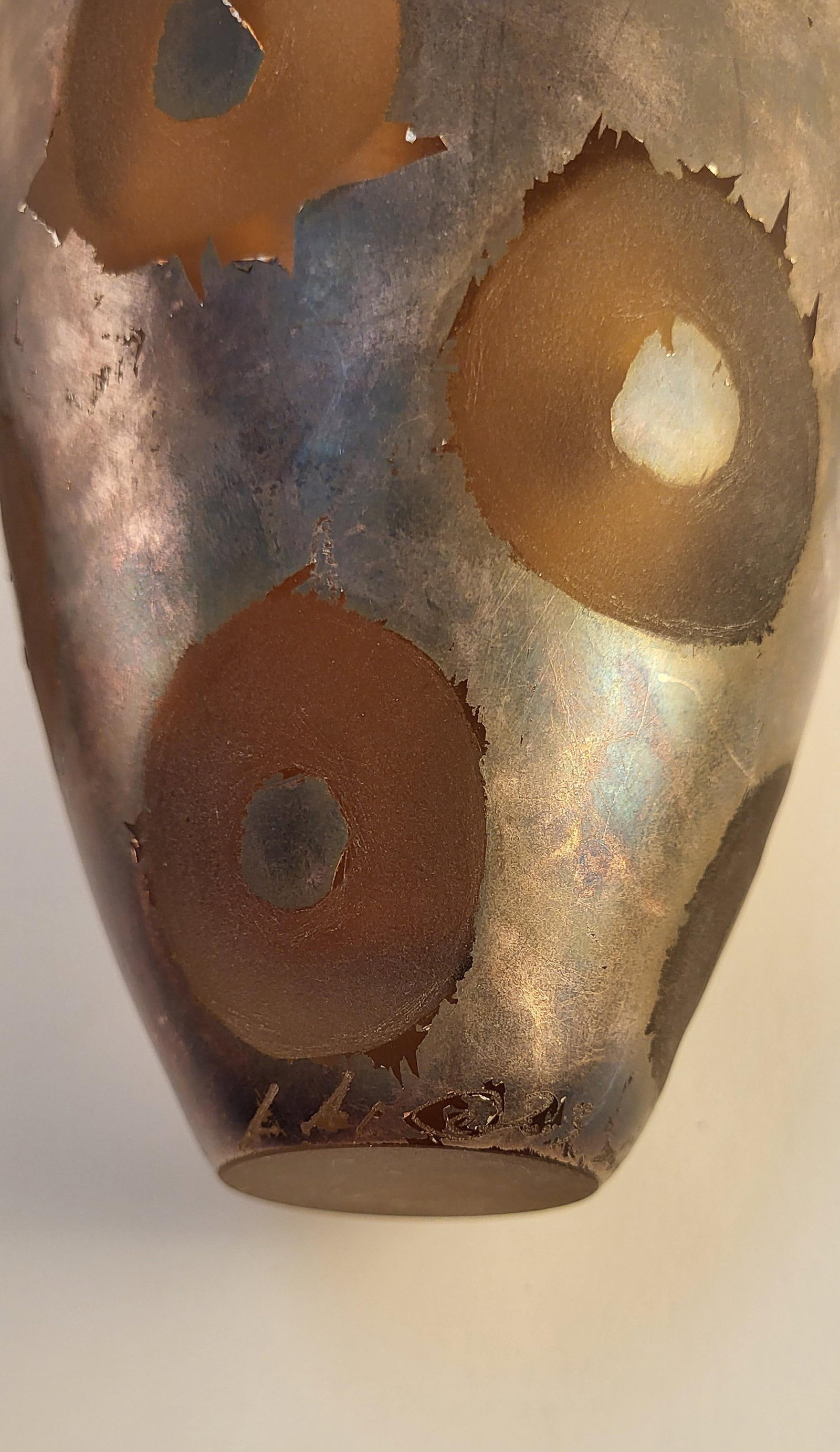 MCM Adam Aaronson Amber Studio Art Glass Vase With Patinated Surface and Circles - 6