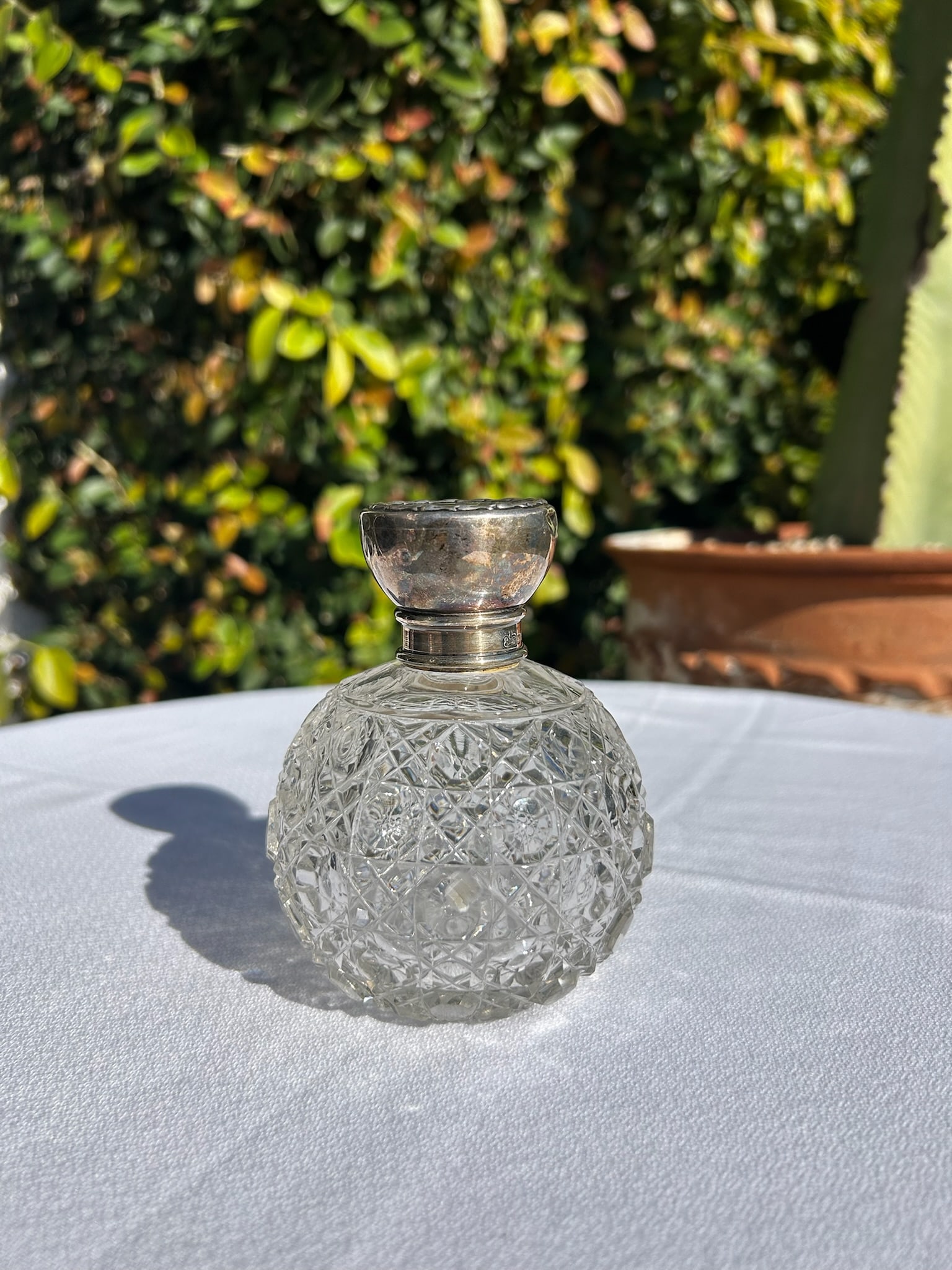 Vintage Sterling Silver & Cut Crystal Perfume Bottle - 12