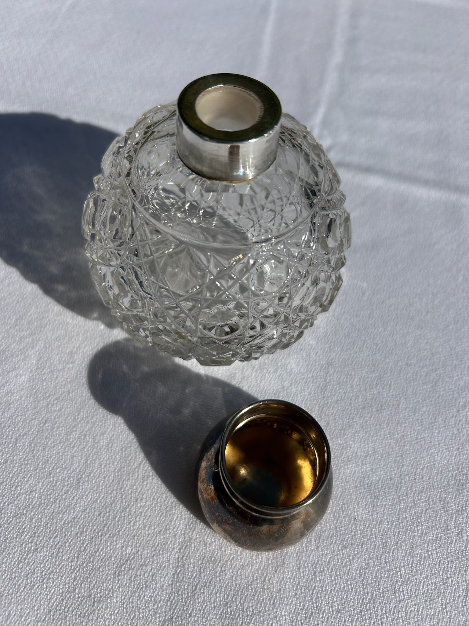 Vintage Sterling Silver & Cut Crystal Perfume Bottle - 13