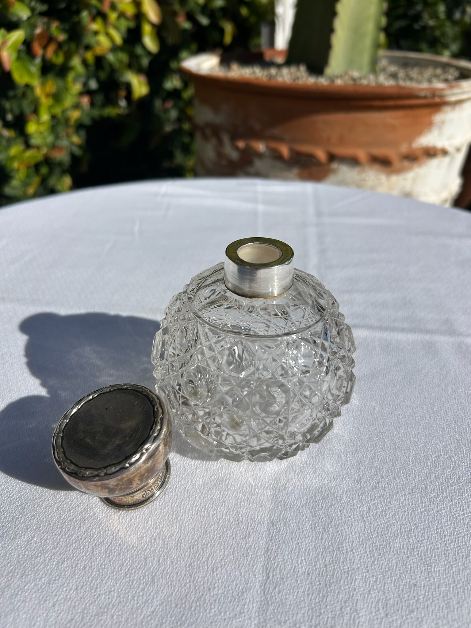 Vintage Sterling Silver & Cut Crystal Perfume Bottle - 2
