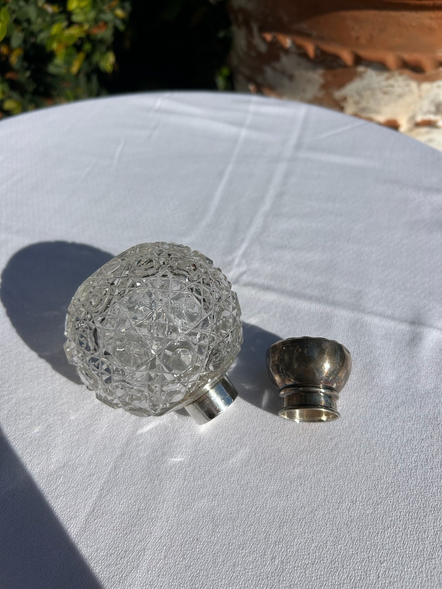 Vintage Sterling Silver & Cut Crystal Perfume Bottle - 6
