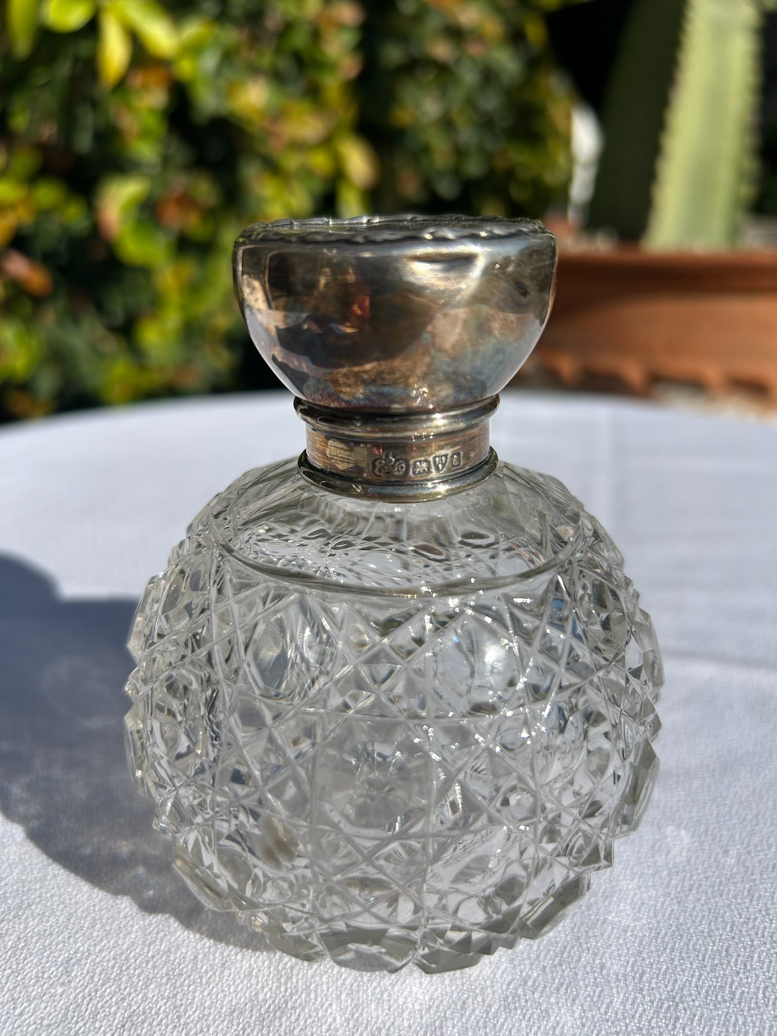 Vintage Sterling Silver & Cut Crystal Perfume Bottle - 9