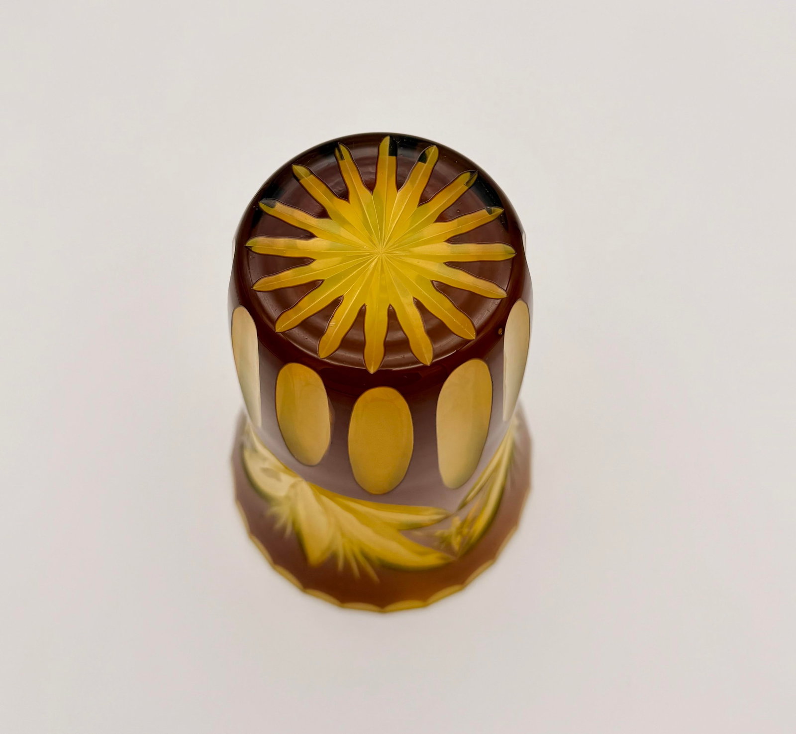 Bohemian Czech Amber & Canary Yellow Cut to Clear Vase | Tulip Motif | Early 20th C Style - 2
