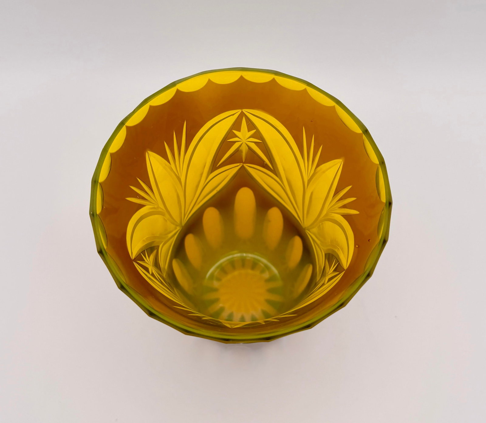 Bohemian Czech Amber & Canary Yellow Cut to Clear Vase | Tulip Motif | Early 20th C Style - 4