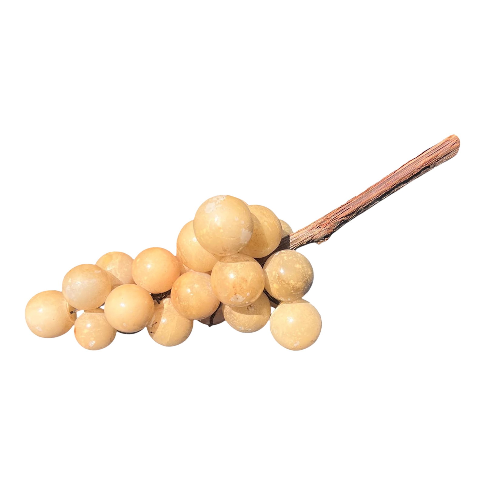 40s Alabaster Grape Cluster From Italy With Real Vine Stem: From my personal collection of over 100 alabaster grapes from Italy. Popularly brought back to the USA from trips abroad as decorative souvenirs, I acquired mine at Roundtop, Brimfield, Scott's Antiqu