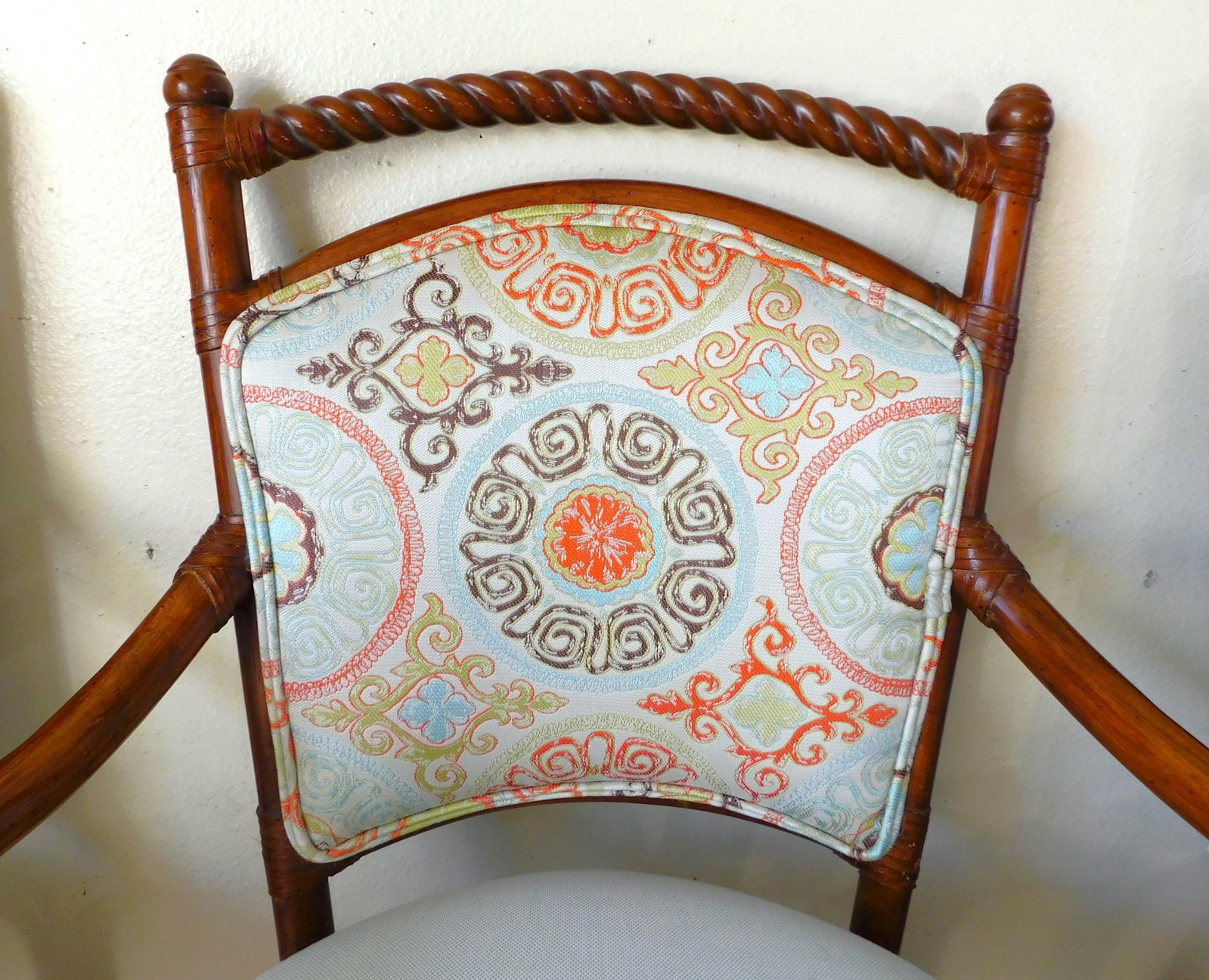 Set of 3 Palecek Rattan Barley Twist Upholstered Accent Arm Chairs - 7
