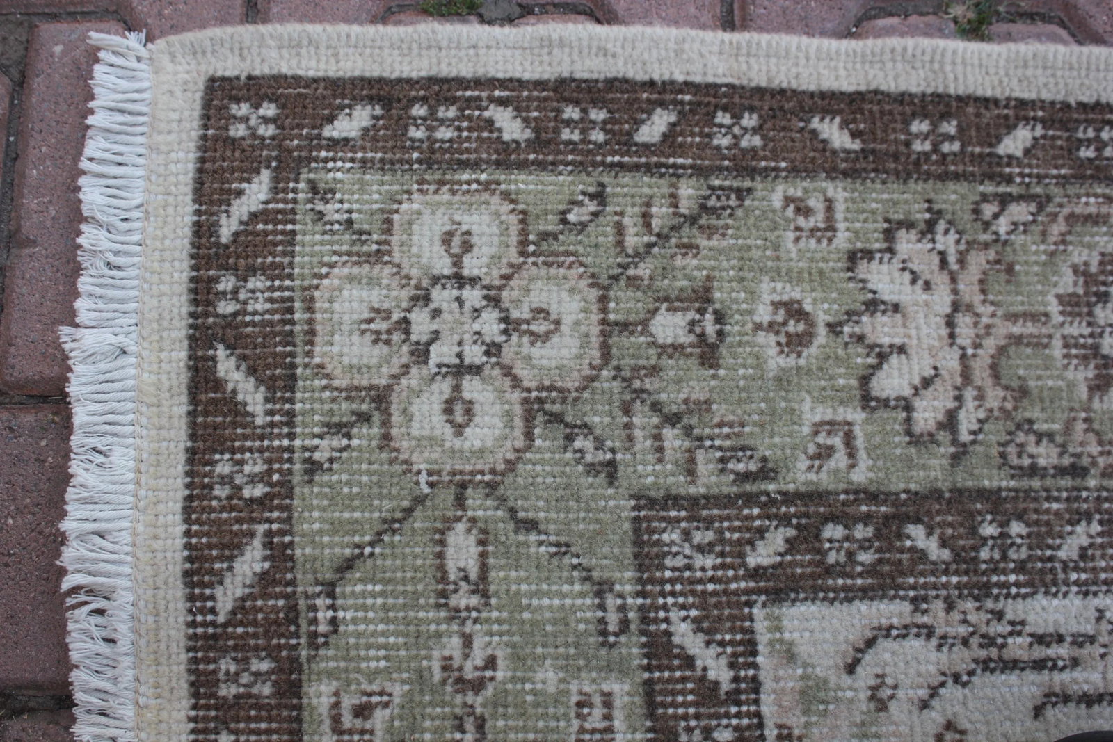 1970s Mid-Century Modern Art Deco Turkish Vintage Floral Beige Oushak Area Rug - 6