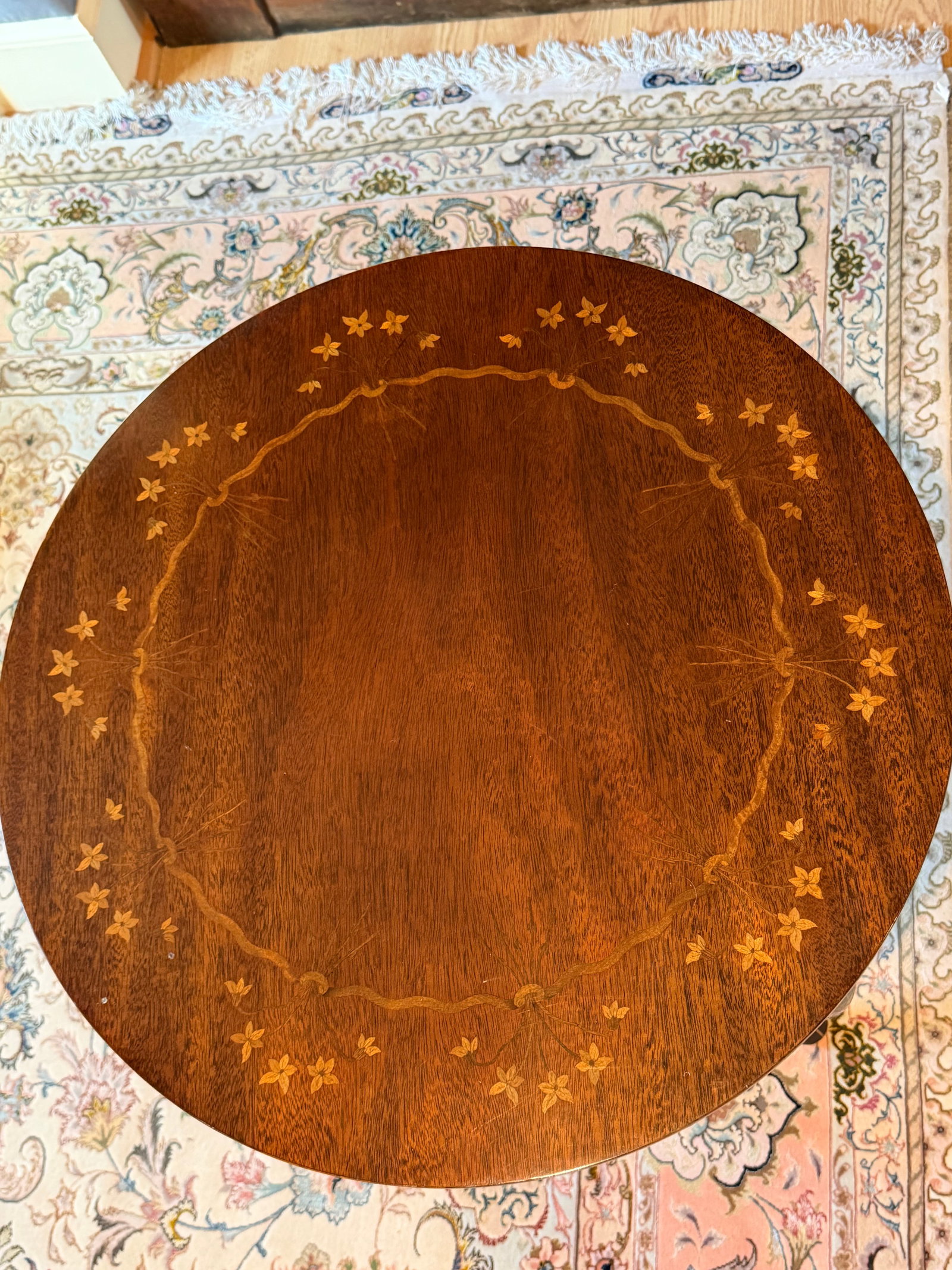 Late 20th Century Pair of Kindel Mahogany Round Side Tables With Floral Inlay - 4