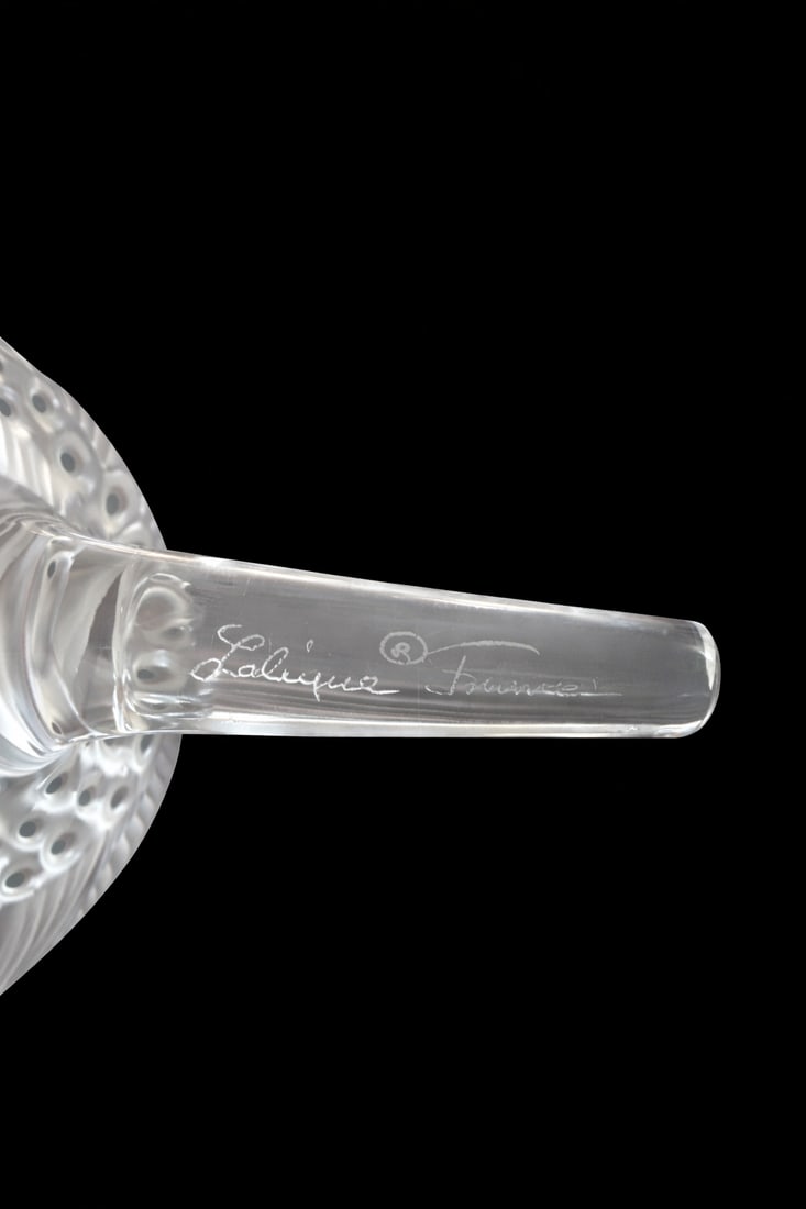 Lalique Anemone Crystal Flower Paperweight - Black Enamel Accents - Signed - 4