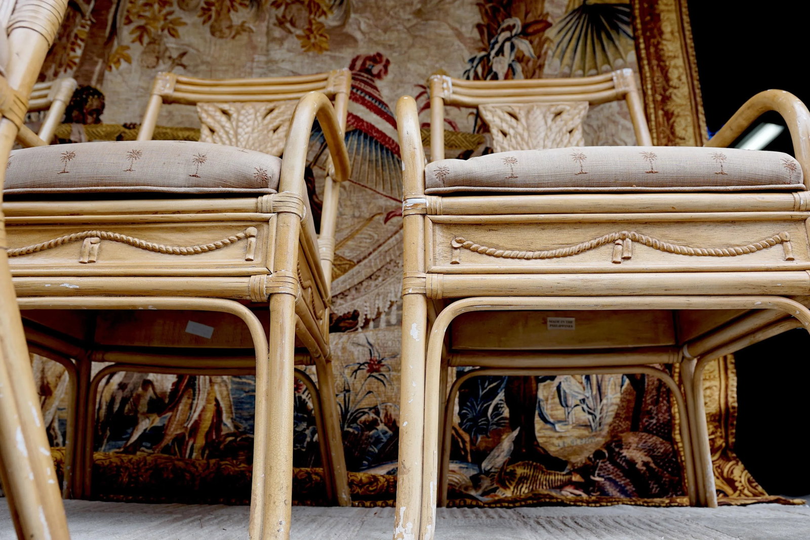 1930s Neoclassical Revival Style Bamboo and Rattan Armchairs - Set of 4 - 10