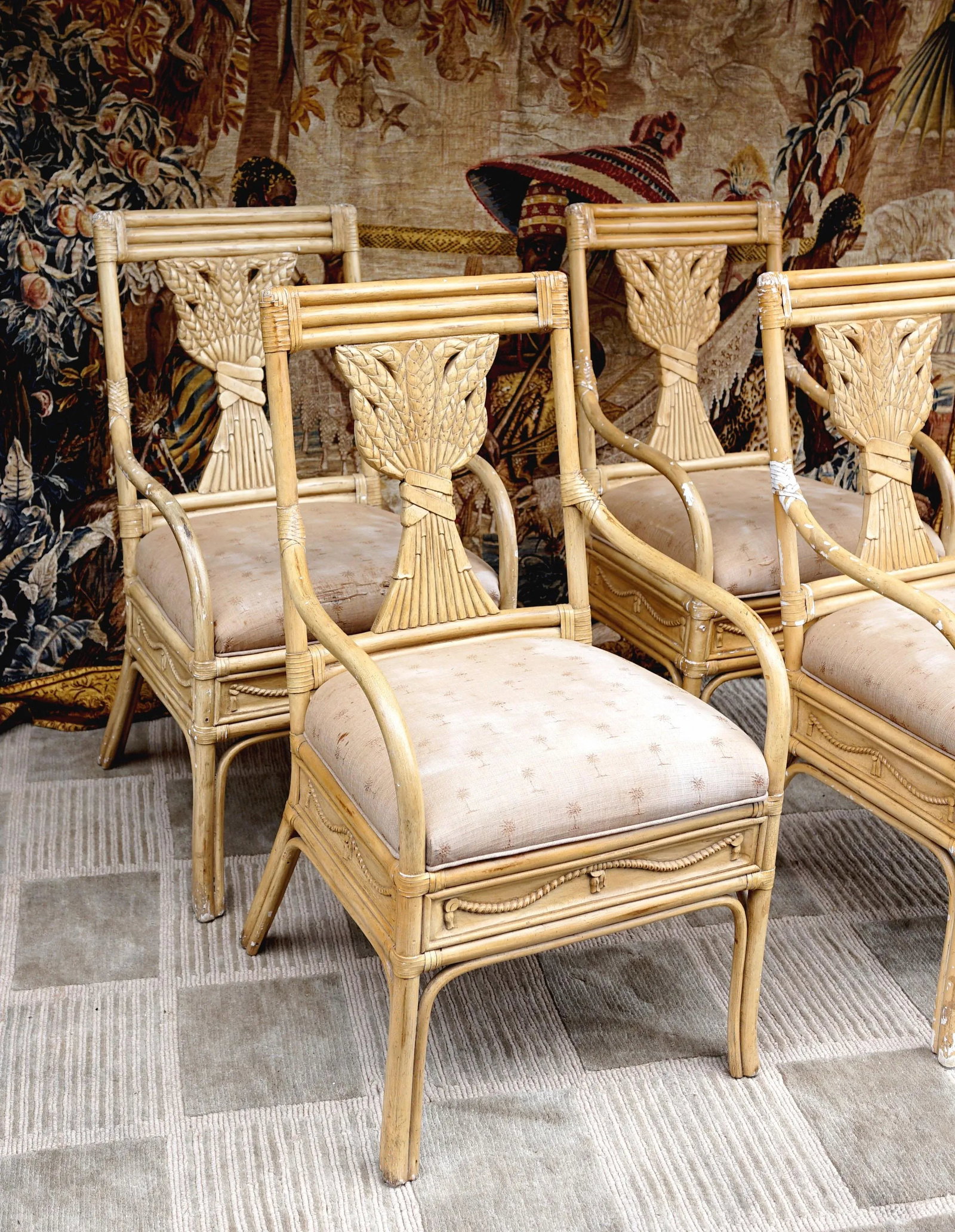 1930s Neoclassical Revival Style Bamboo and Rattan Armchairs - Set of 4 - 11