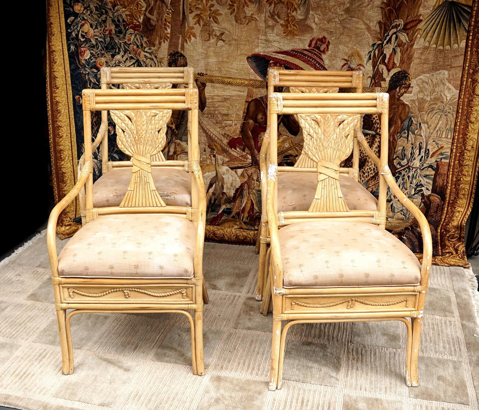 1930s Neoclassical Revival Style Bamboo and Rattan Armchairs - Set of 4 - 12
