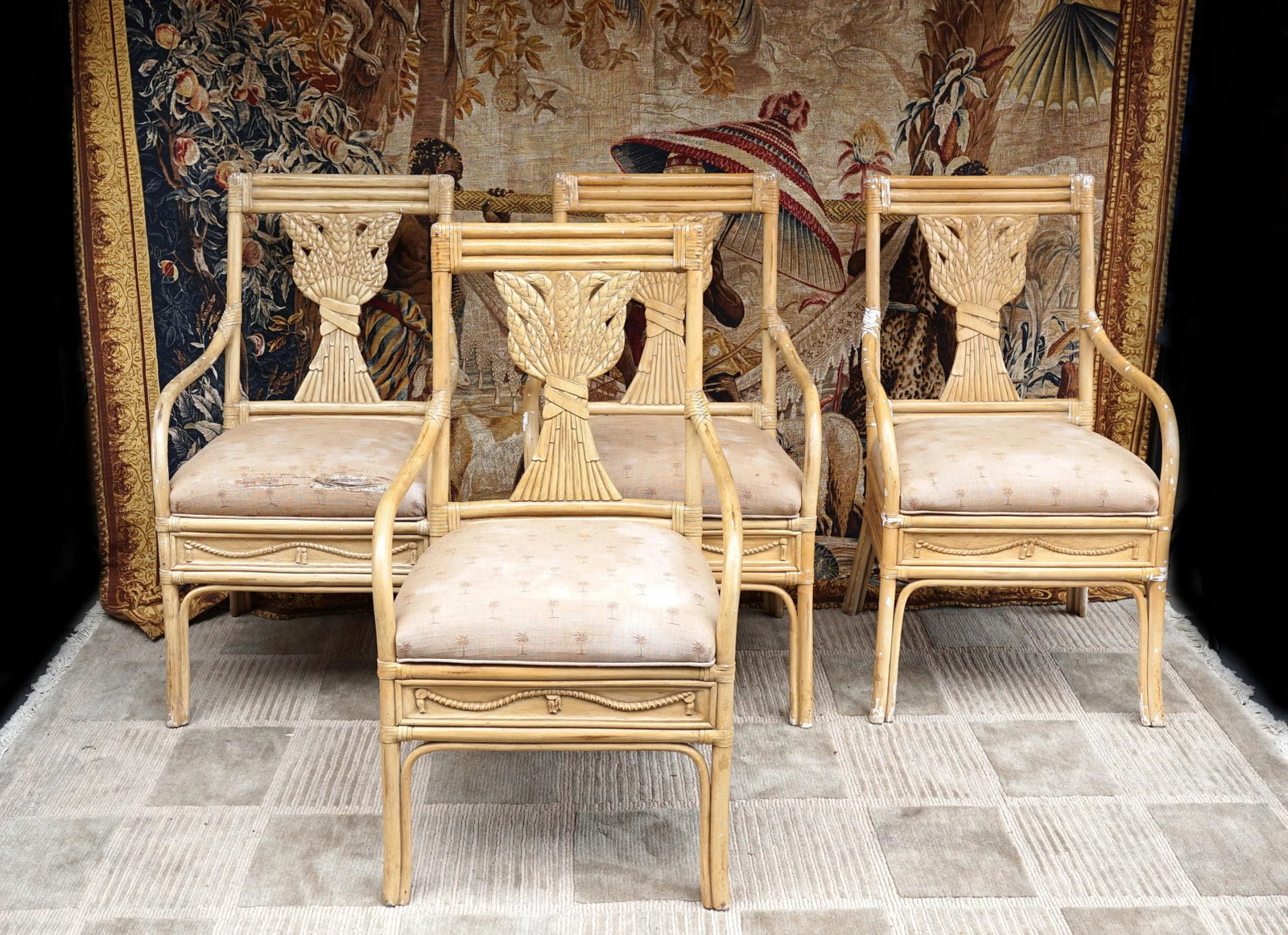 1930s Neoclassical Revival Style Bamboo and Rattan Armchairs - Set of 4 - 13