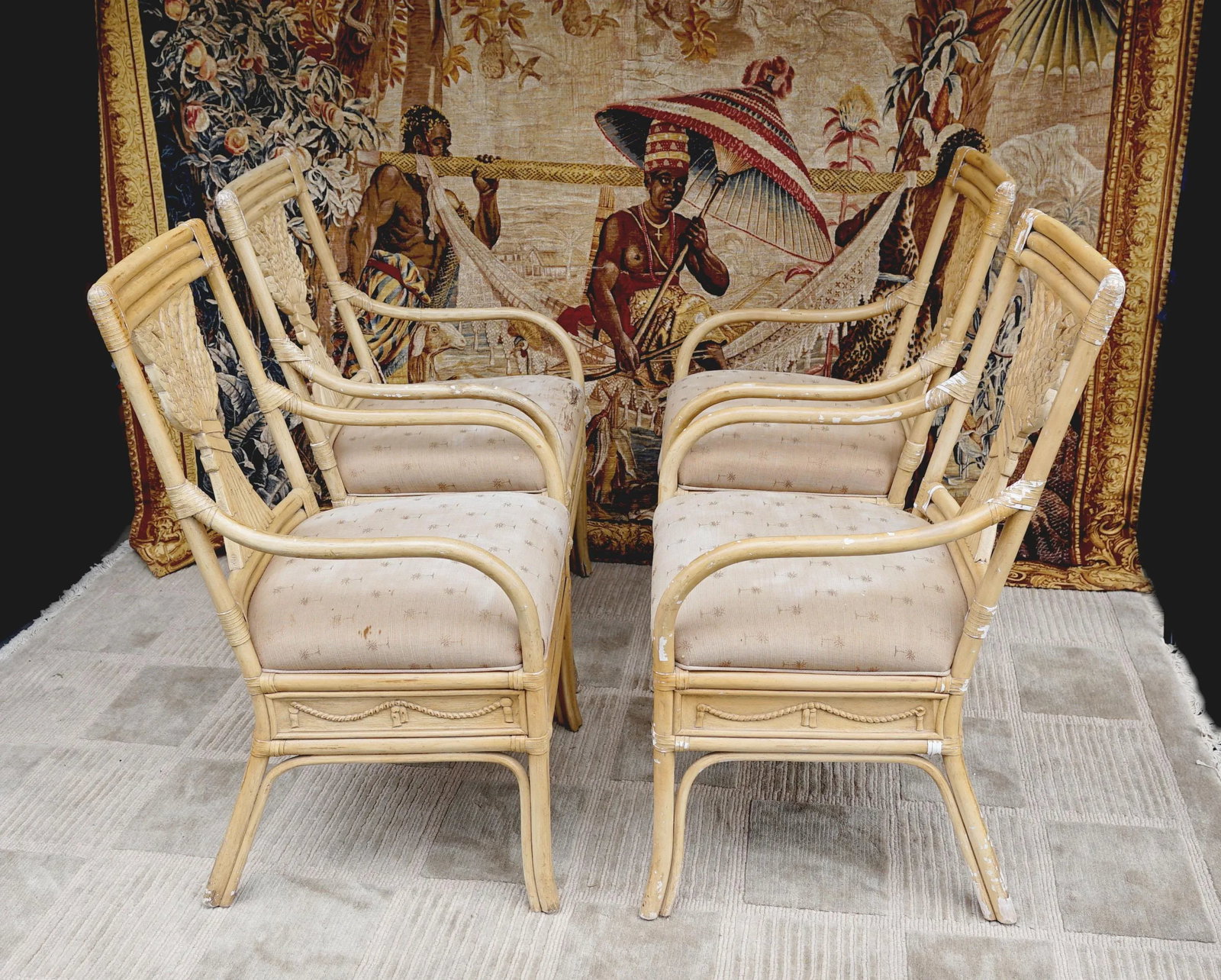 1930s Neoclassical Revival Style Bamboo and Rattan Armchairs - Set of 4 - 2