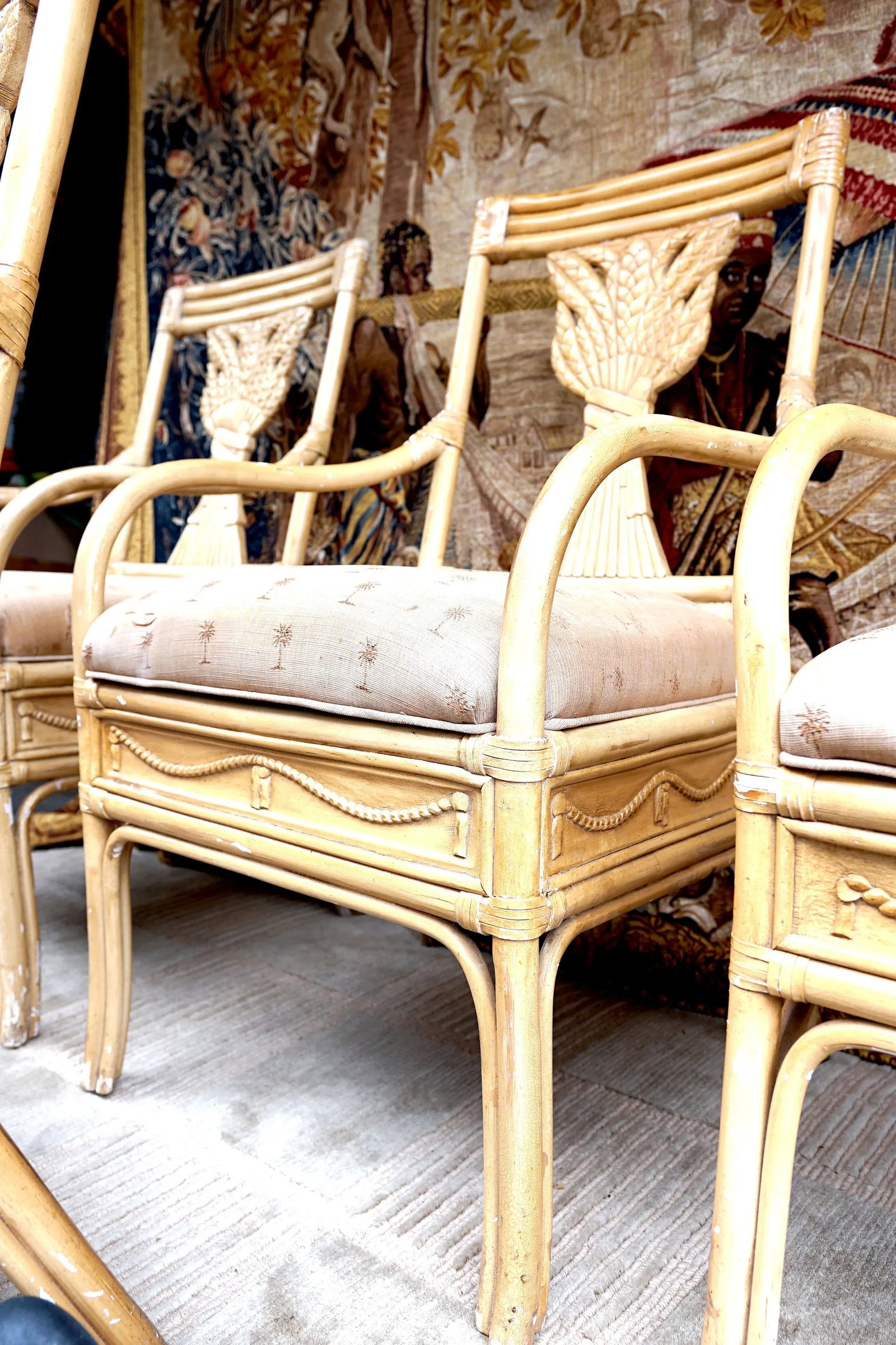 1930s Neoclassical Revival Style Bamboo and Rattan Armchairs - Set of 4 - 3