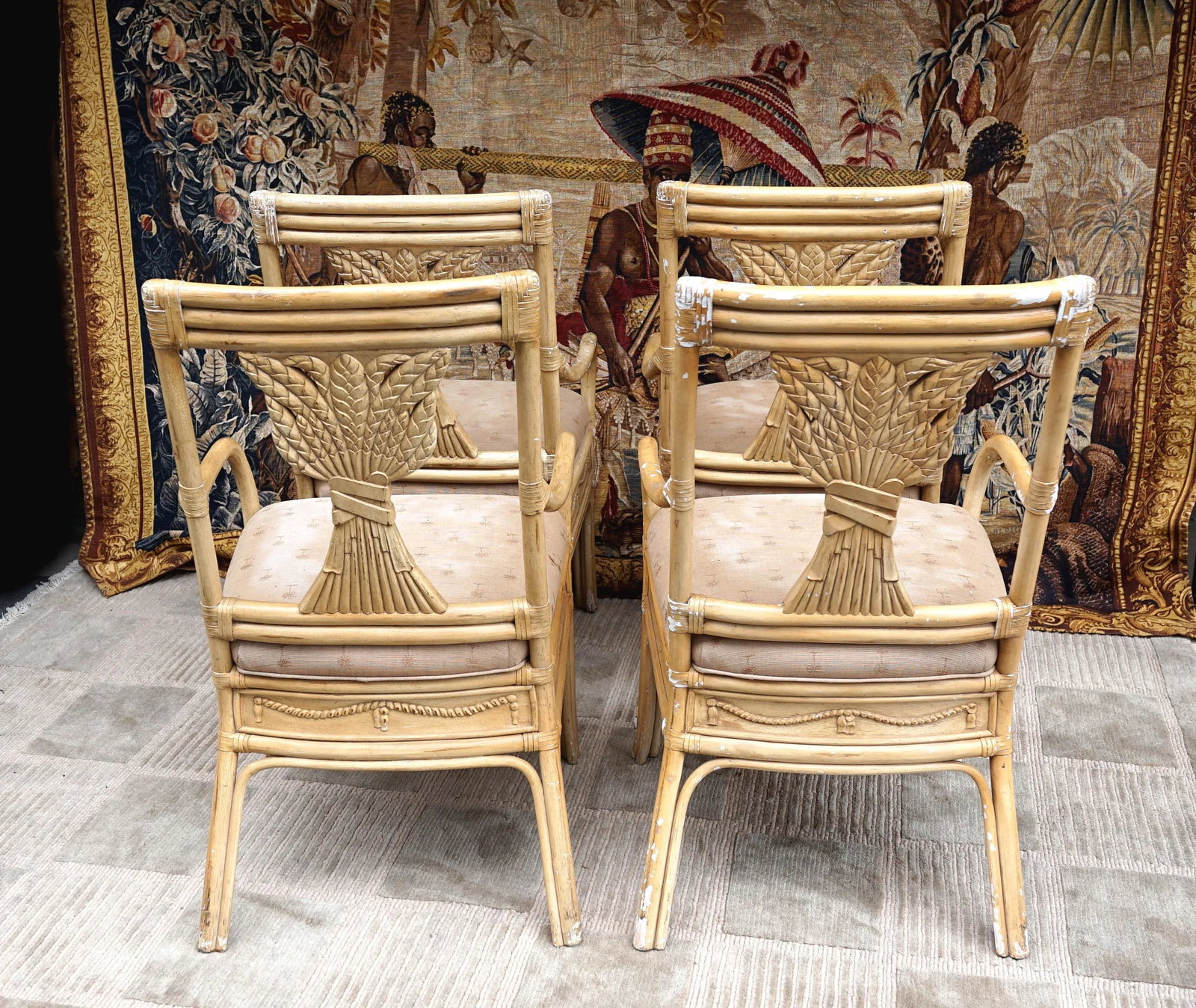 1930s Neoclassical Revival Style Bamboo and Rattan Armchairs - Set of 4 - 8