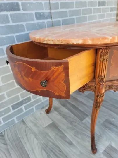 Antique Victorian Carved Inlaid Table With Pink Marble Top - 10