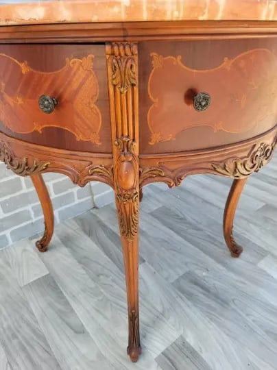 Antique Victorian Carved Inlaid Table With Pink Marble Top - 3