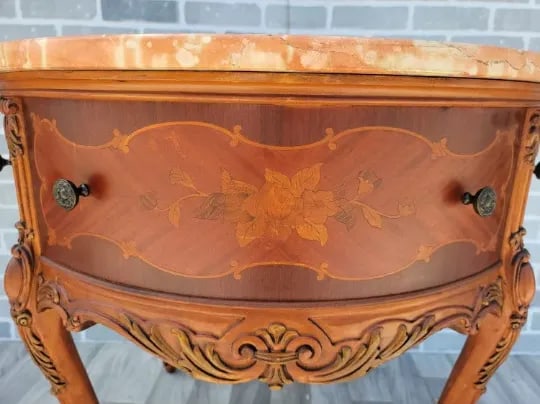 Antique Victorian Carved Inlaid Table With Pink Marble Top - 4