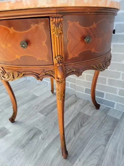Antique Victorian Carved Inlaid Table With Pink Marble Top - 5
