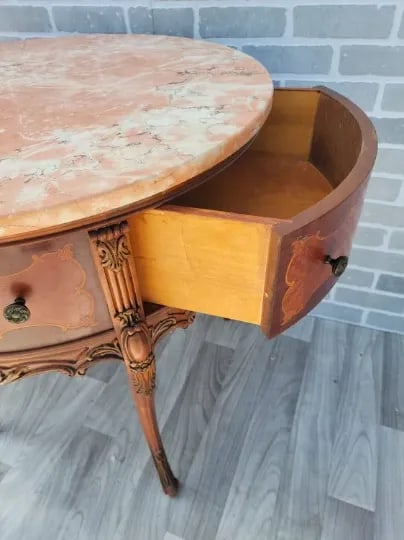 Antique Victorian Carved Inlaid Table With Pink Marble Top - 6