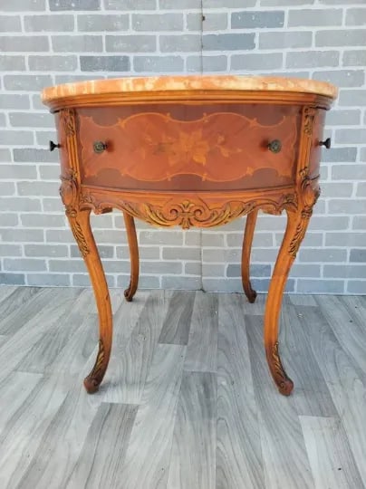 Antique Victorian Carved Inlaid Table With Pink Marble Top - 8