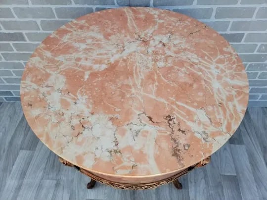 Antique Victorian Carved Inlaid Table With Pink Marble Top - 9