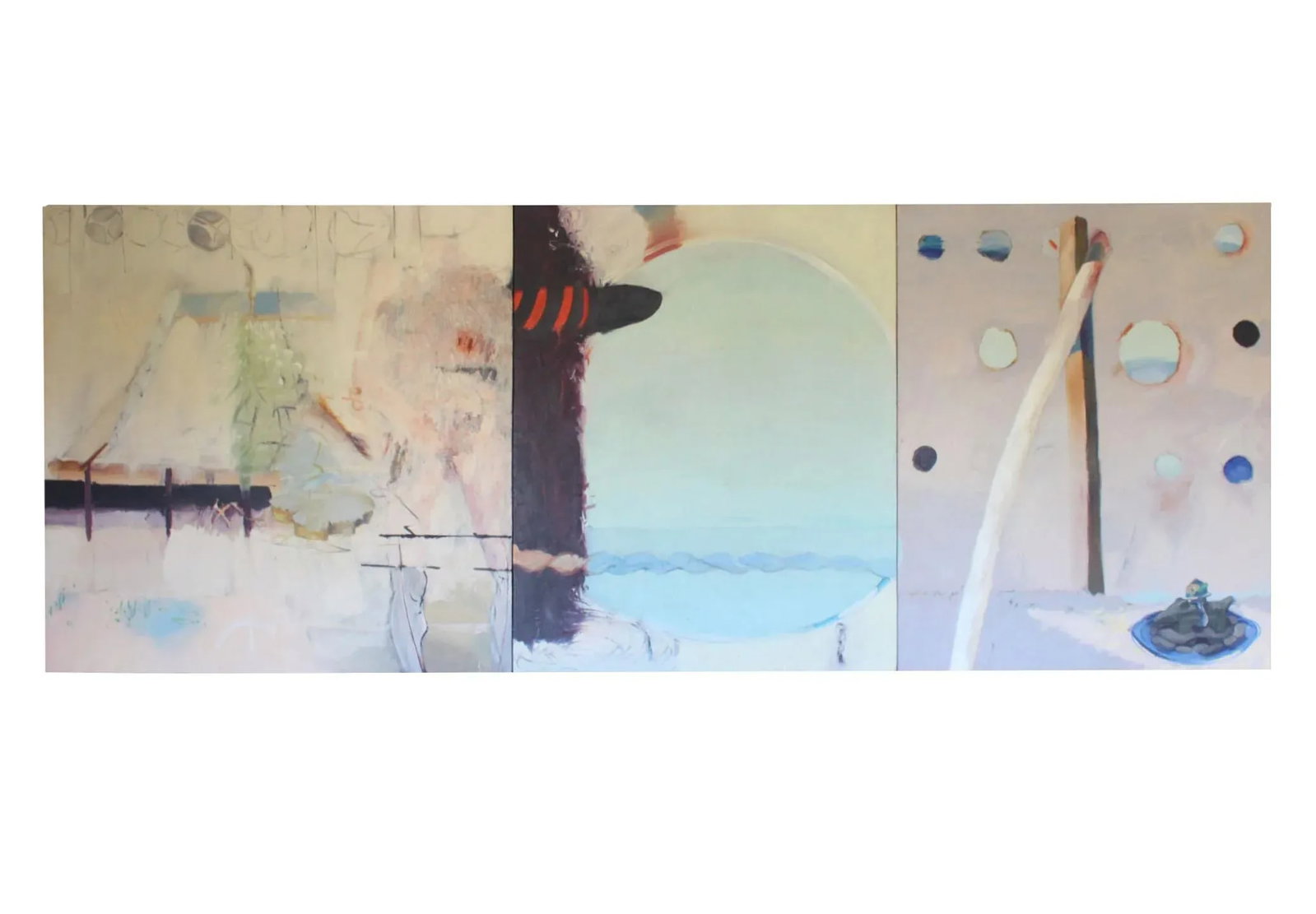 1980's Modern Abstract Extra Large Triptych Painting by Cheryl Bowers/Ciel Bergman- "The Camels Smil - 13