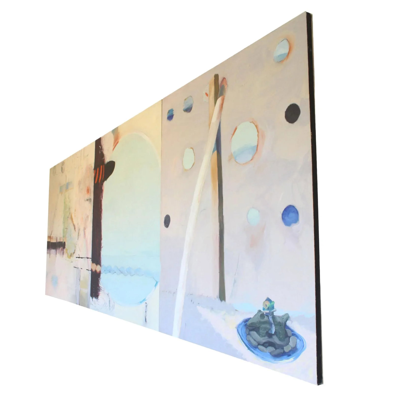 1980's Modern Abstract Extra Large Triptych Painting by Cheryl Bowers/Ciel Bergman- "The Camels Smil - 2