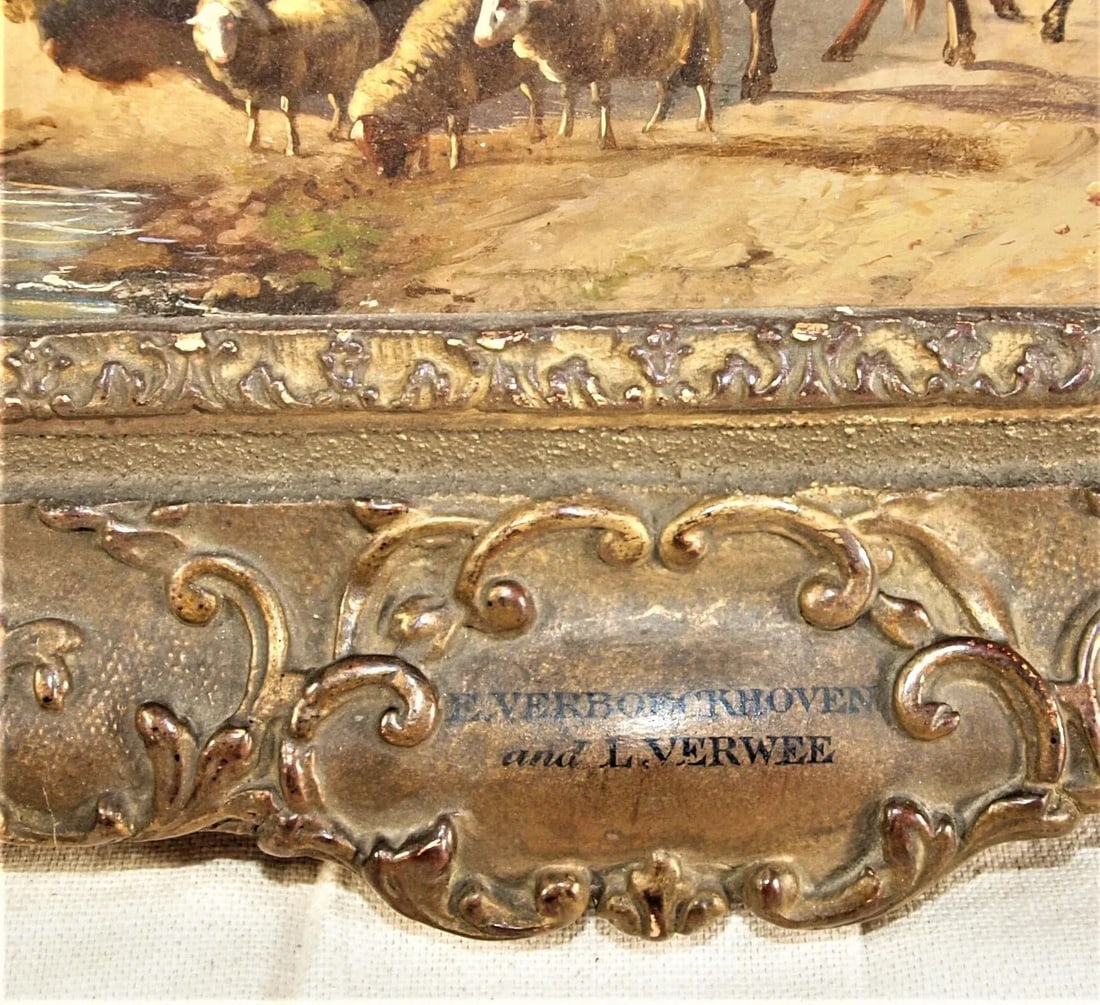 Early 19th Century Pastoral Landscape Oil Painting by Eugene Verboeckhoven and Louis Verwee, Framed - 4