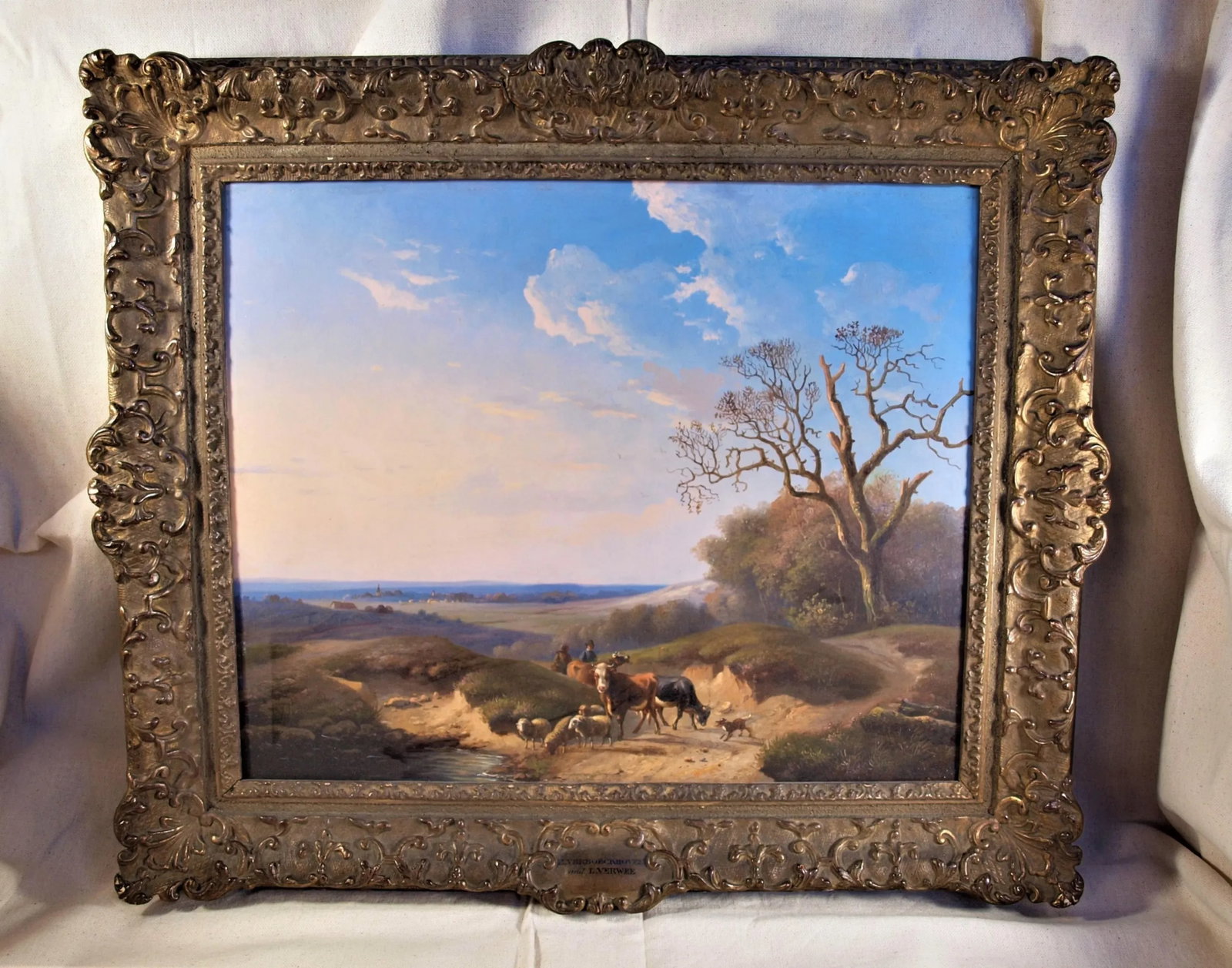 Early 19th Century Pastoral Landscape Oil Painting by Eugene Verboeckhoven and Louis Verwee, Framed - 8