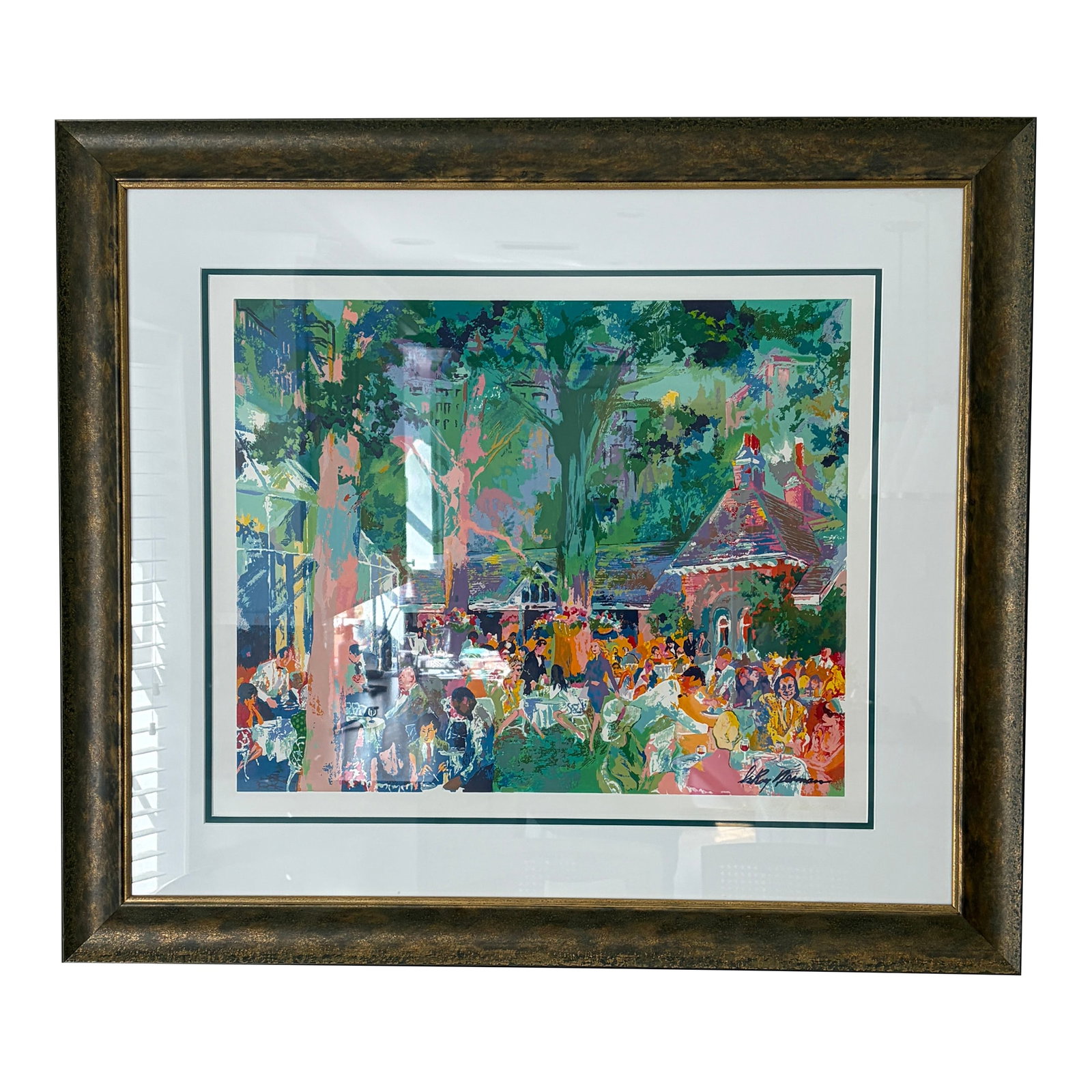 1970s "Tavern on the Green" by Leroy Neiman - Hand Signed - Custom Framed With Conservation Glass: An iconic and vibrant scene by legendary American artist Leroy Neiman, depicting the celebrated New York landmark Tavern on the Green in Central Park. Bursting with Neiman's signature palette of satur