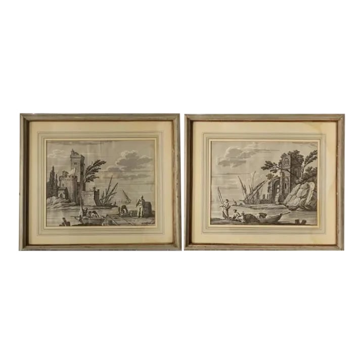 Pair of Antique Wallpaper Grisaille Scenic Prints (1 of 8)