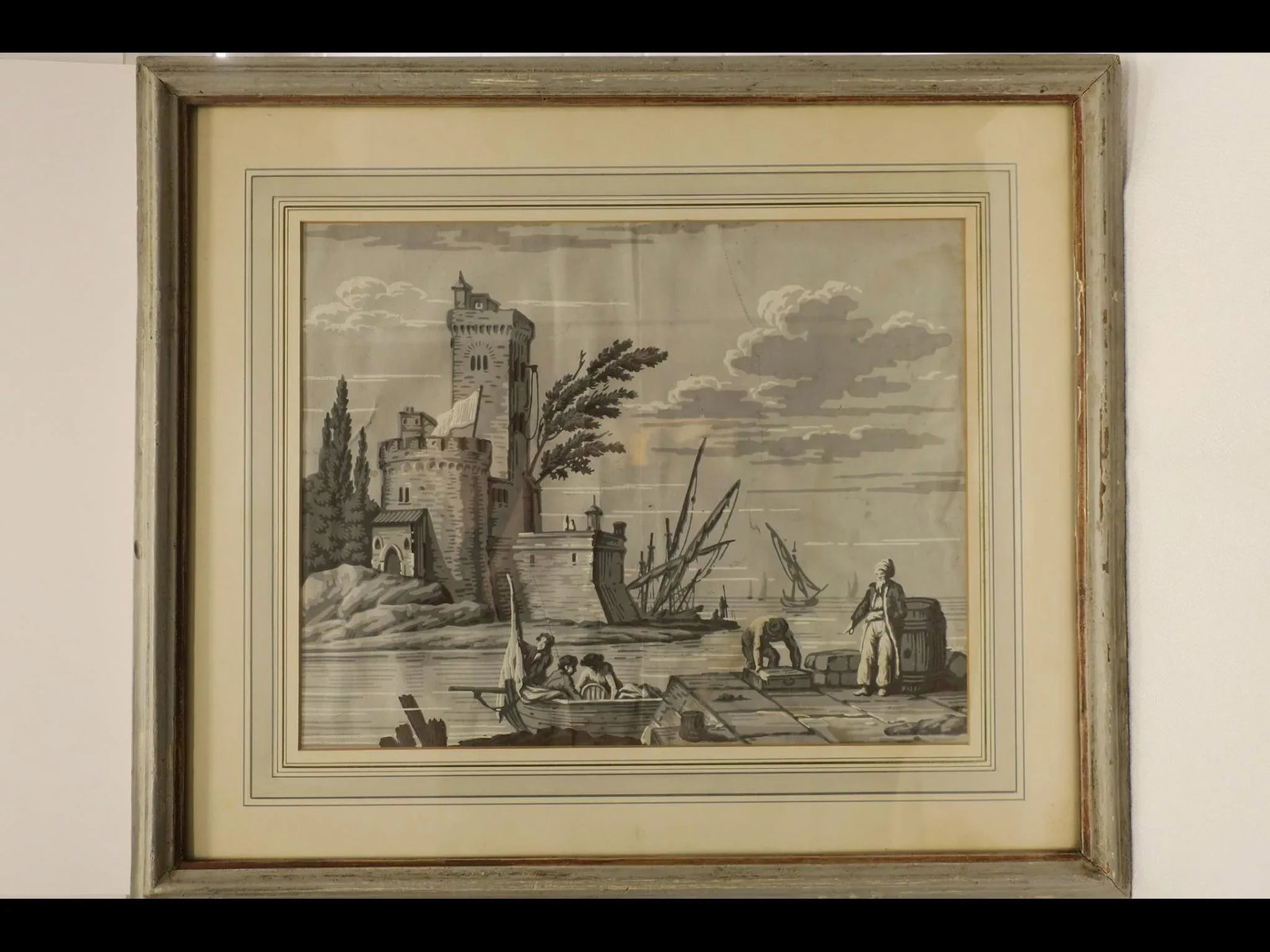 Pair of Antique Wallpaper Grisaille Scenic Prints - 2