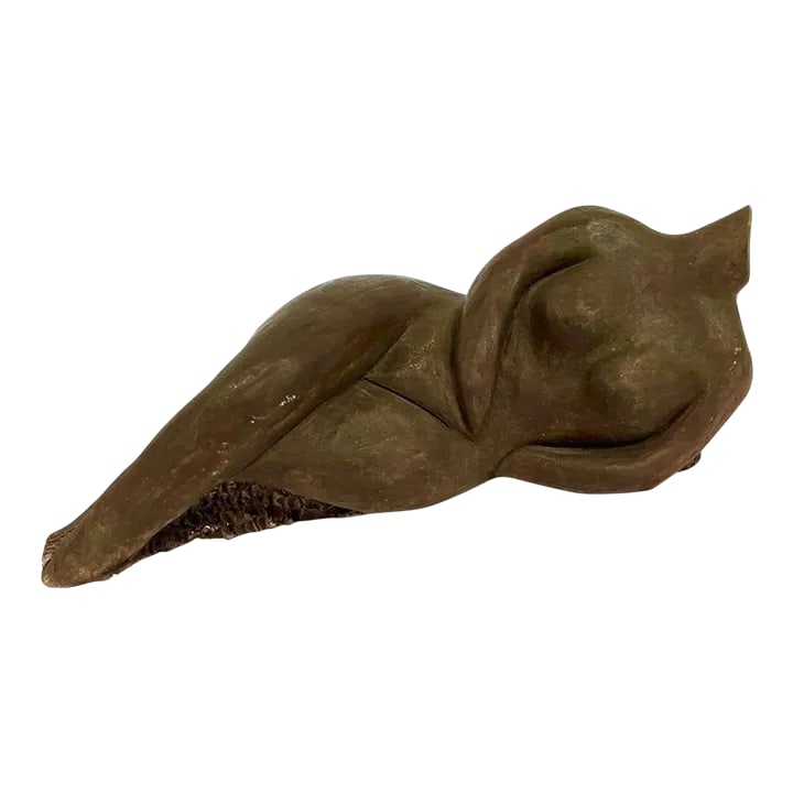 Mid 20th Century Modern Abstract Reclining Female Nude Sculpture: Vintage Mid Century Modern Art Ceramic Nude Female Women Torso Figurine This powerful sculpture would be stunning on any surface but if particularly suited for your credenza, sideboard, or media