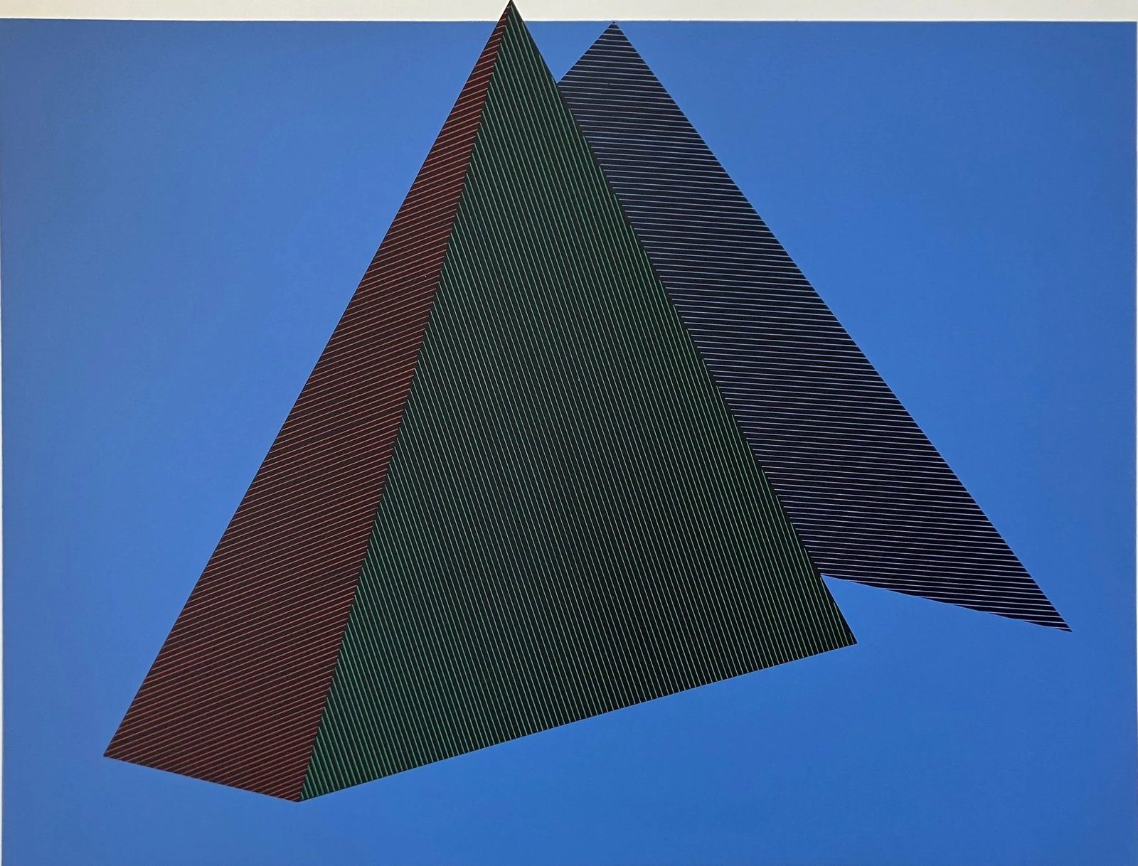 1980s "Bermuda Triangle" Jean-Marie Haesle Abstract Geometric Signed and Numbered Serigraph: This bold abstract geometric print is by the well-known French/American artist, Jean-Marie Haessle (1939- ). It is in very good, never-framed condition with no flaws to note. Jean Marie Haessle was
