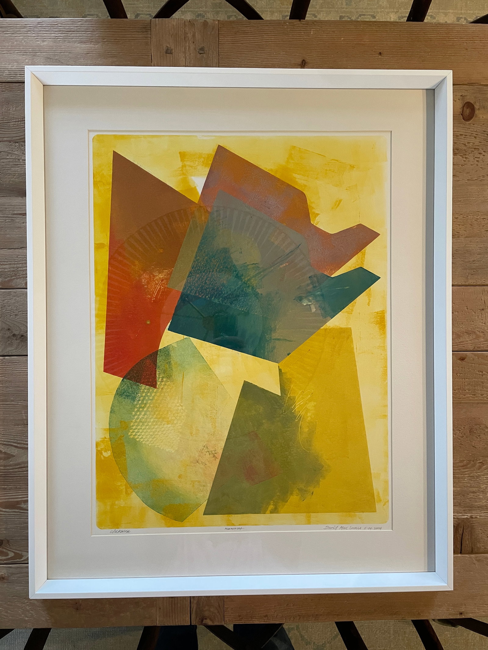 Contemporary "Clockwise" by David Mac Innes - Signed Monoprint, 2004 - 25 X 32 - Custom Framed - 9