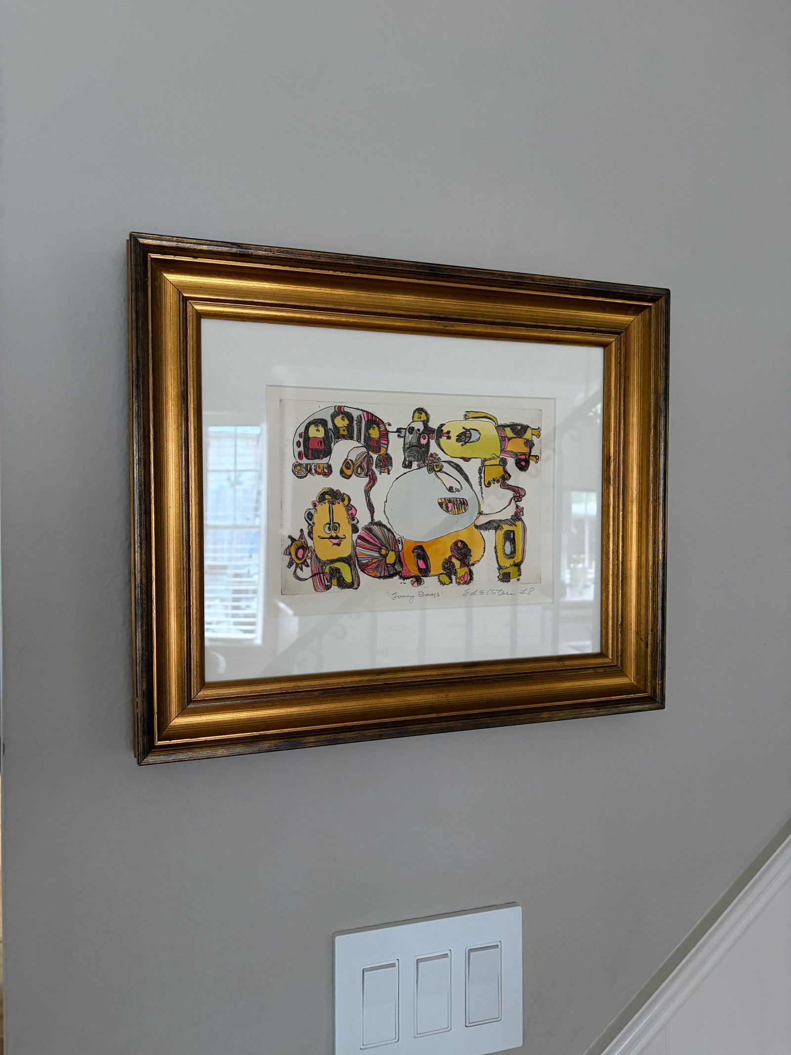 1970s Whimsical Modern Artwork "Funny Days" by Edelstein Signed 1978 - Framed Figurative Illustratio - 2