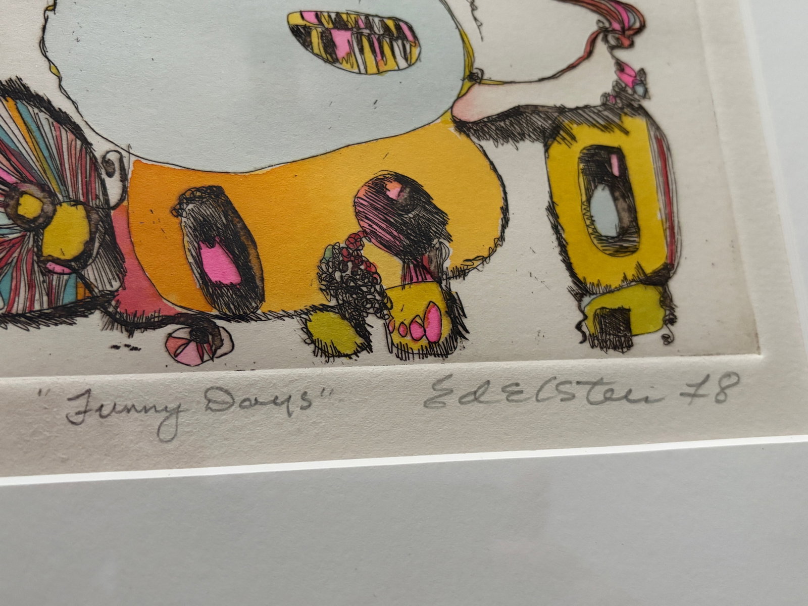 1970s Whimsical Modern Artwork "Funny Days" by Edelstein Signed 1978 - Framed Figurative Illustratio - 4