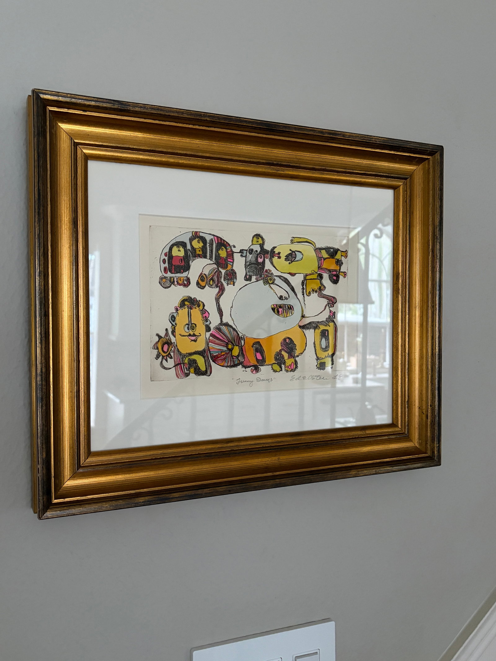 1970s Whimsical Modern Artwork "Funny Days" by Edelstein Signed 1978 - Framed Figurative Illustratio - 7