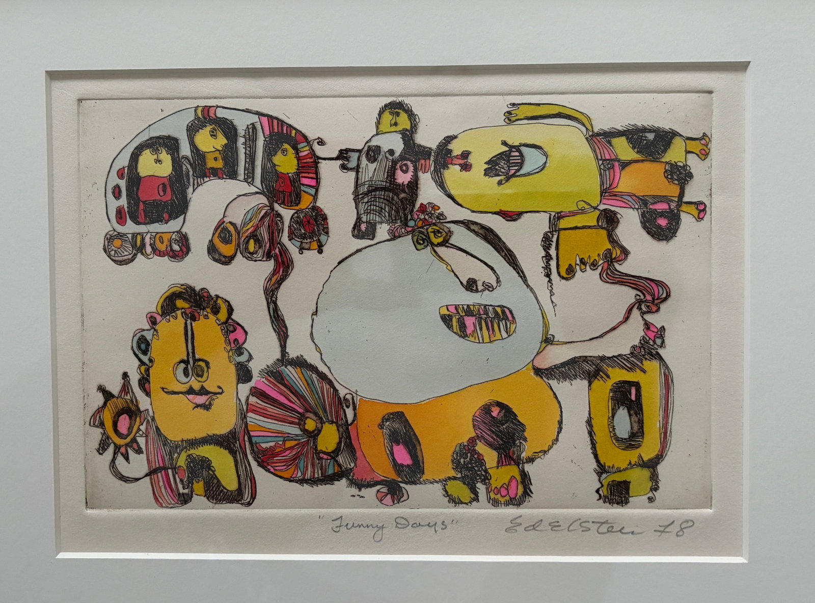 1970s Whimsical Modern Artwork "Funny Days" by Edelstein Signed 1978 - Framed Figurative Illustratio - 8