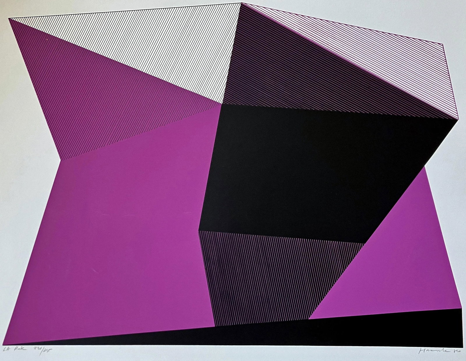 1980s "L.A. Pink" Jean-Marie Haesle Abstract Geometric Signed and Numbered Serigraph: Artist: Jean-Marie Haessle - French/American (1939-) Title: L.A. Pink Year: 1980 Medium: Screen Print Sight size: 19.5 x 26 inches. Sheet size: 23 x 29 inches. Signature: Signed lower right Edition: