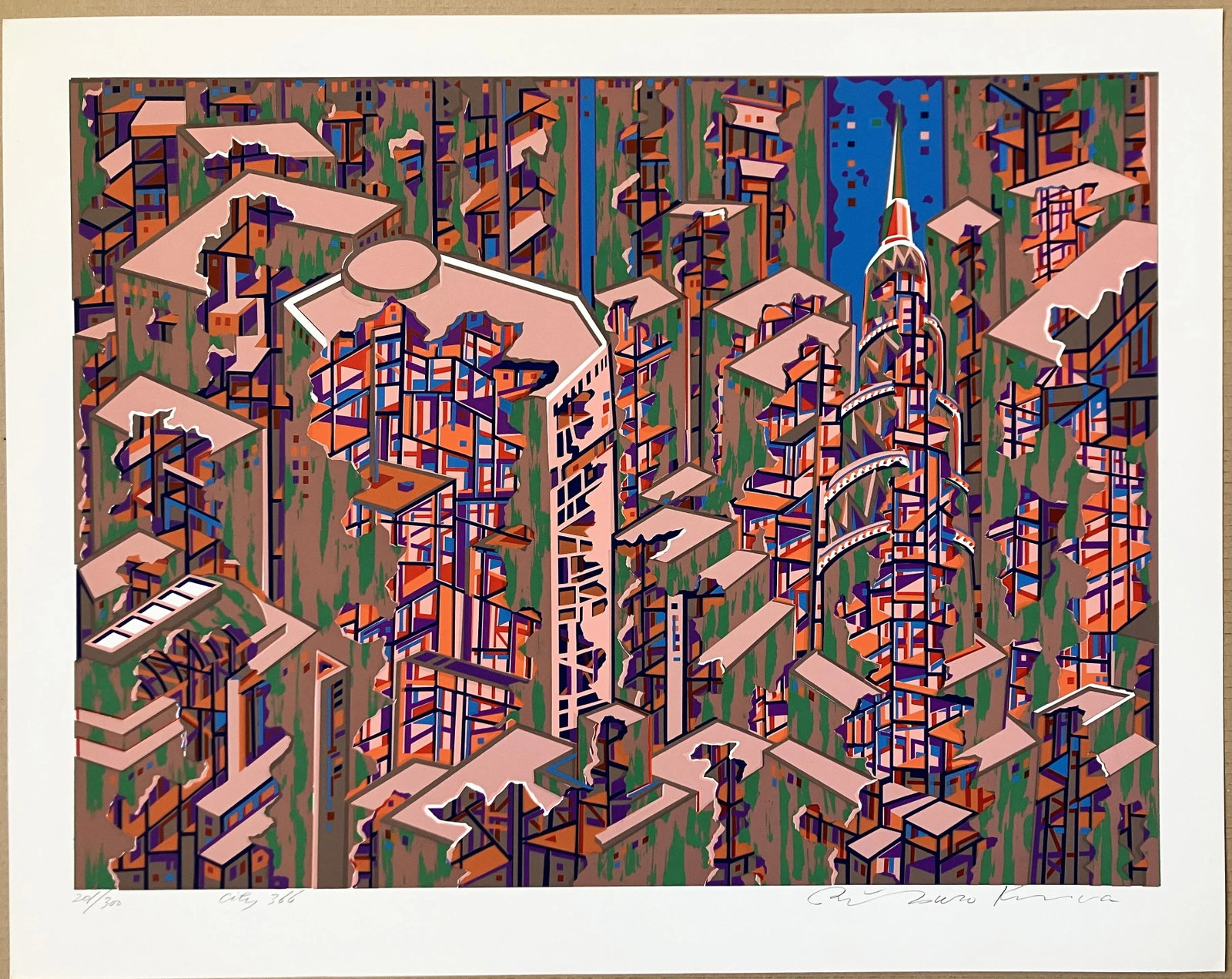 Risaburo Kimura Abstract Geometric Serigraph - City 366 - Signed, Numbered - 2