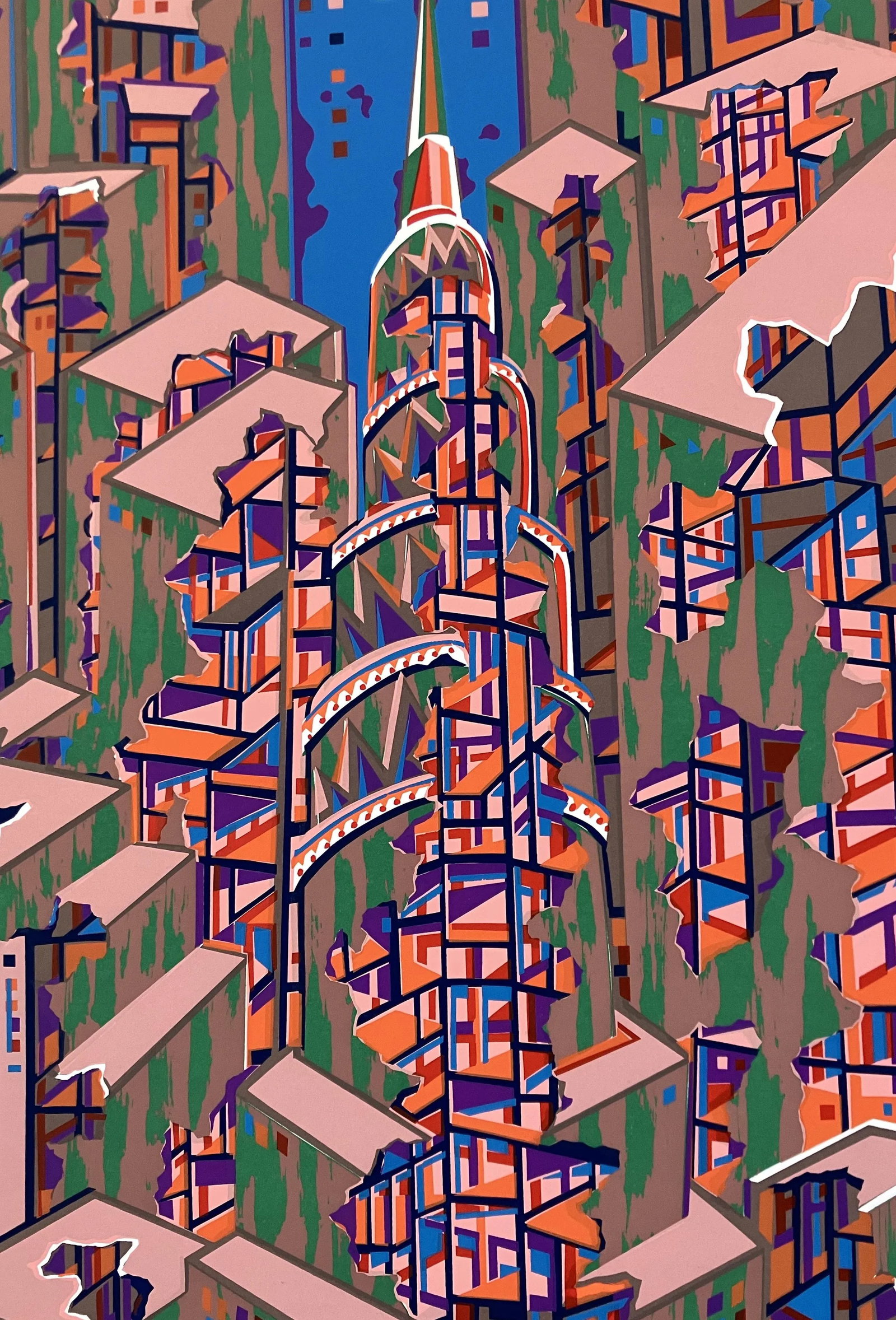 Risaburo Kimura Abstract Geometric Serigraph - City 366 - Signed, Numbered - 3
