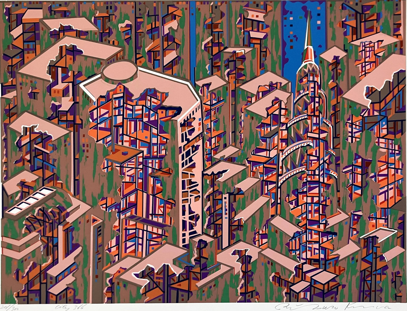 Risaburo Kimura Abstract Geometric Serigraph - City 366 - Signed, Numbered - 6