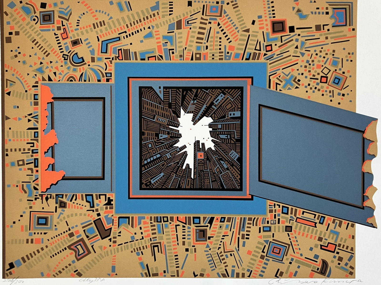 Risaburo Kimura - Abstract Geometric Serigraph - City 358 - Signed, Numbered - 6