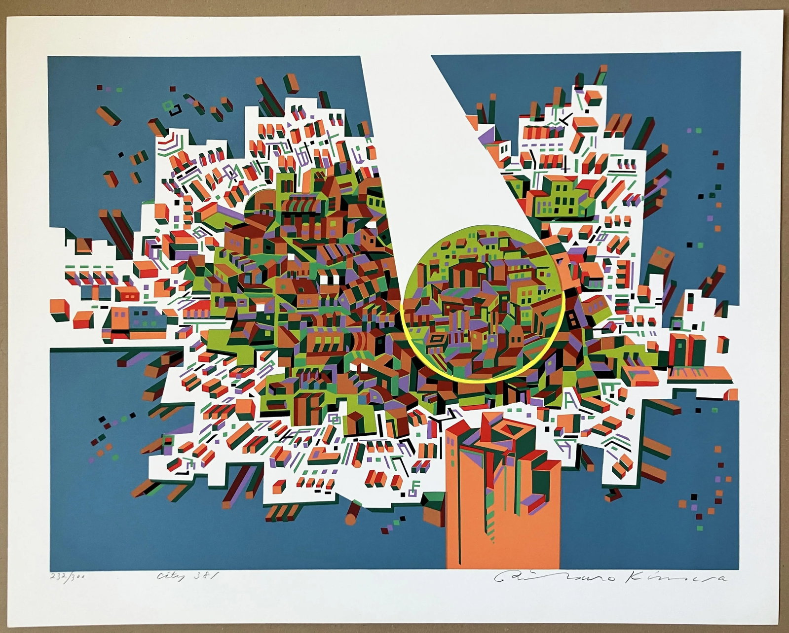 Risaburo Kimura Abstract Geometric Serigraph - City 381 - Signed, Numbered - 2