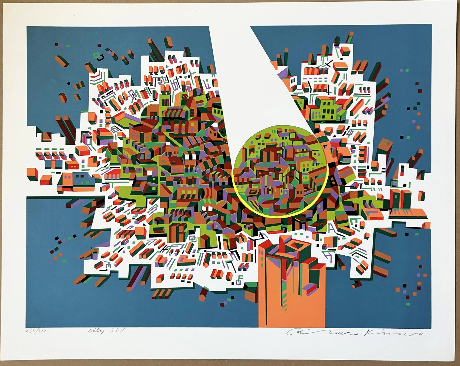 Risaburo Kimura Abstract Geometric Serigraph - City 381 - Signed, Numbered - 8