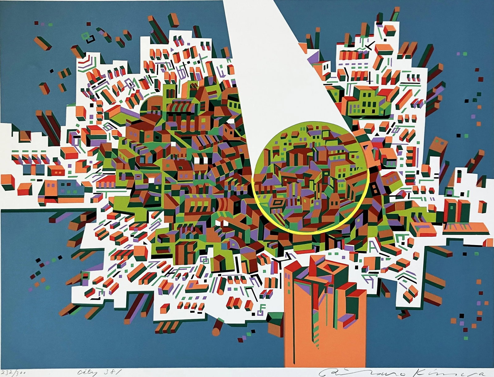 Risaburo Kimura Abstract Geometric Serigraph - City 381 - Signed, Numbered - 9