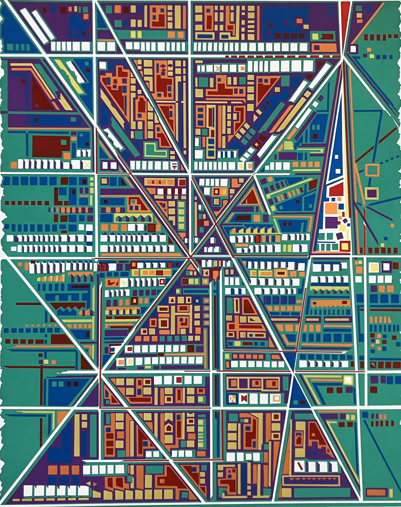 Risaburo Kimura Abstract Geometric Serigraph - City 368 - Signed, Numbered: Artist: Risaburo Kimura- Japanese/American (1924-2014 ) Title: City 368 Year: circa 1972 Medium: Serigraph Sight size: 25 x 19.75 inches. Sheet size: 28.75 x 22.75 inches. Signature: Signed lower righ